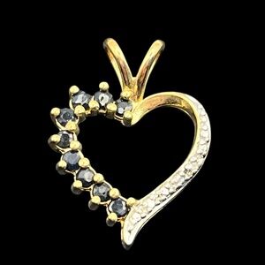 Ross Simons gold over sterling silver blue stone & diamond chip heart pendant